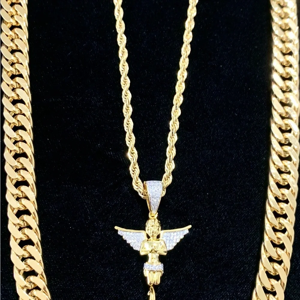 ANGEL FULL DIAMONDS CZ 18K GOLD CHAIN MADE IN ITALY *LIFETIME WARRANTY*